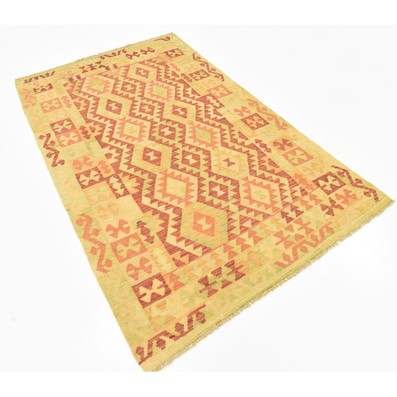 Tapis en laine rouge 3 pi 9 po x 6 pi 3 po one-of-kind main-noué la new age Elland