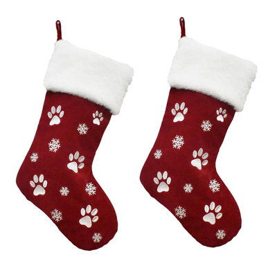 2 pièces de grands bas de Noël 8,7 x 17,7 pouces avec empreinte de patte de chien et motif de flocons de neige