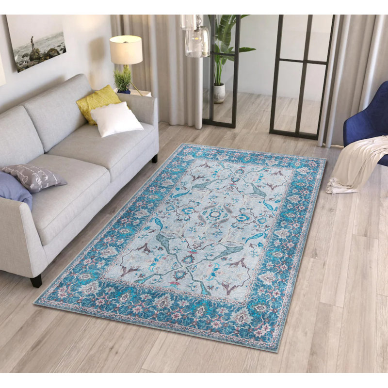 Tapis oriental décoratif bleu, Rectangle 5 pi x 7 pi 7 po
