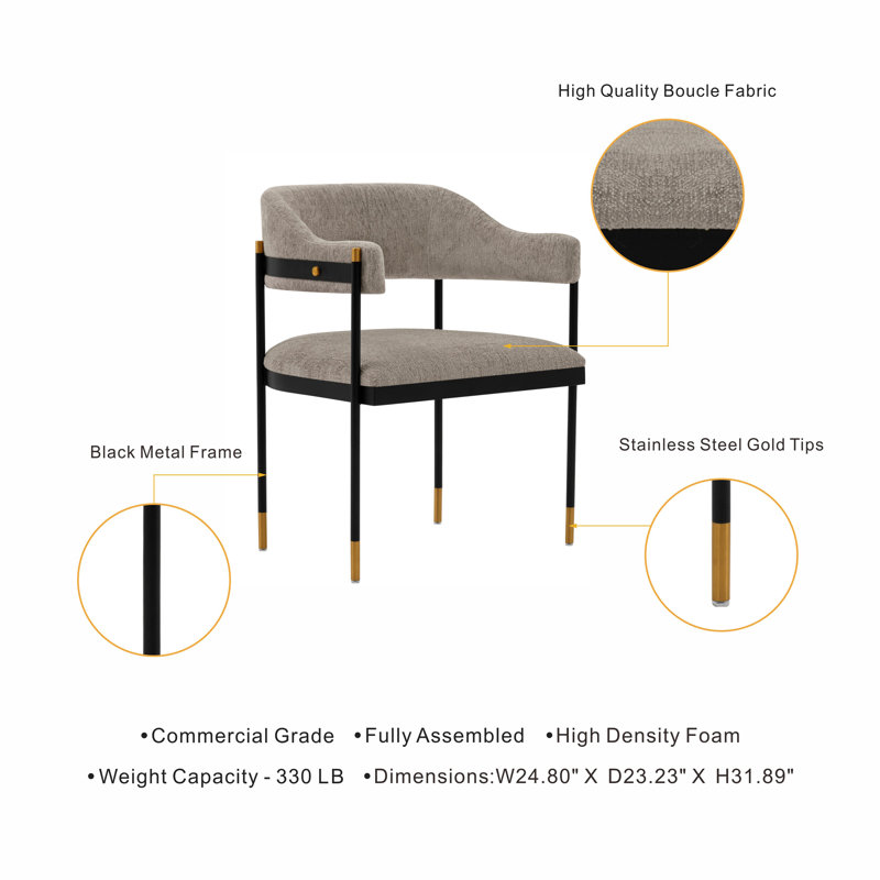 Lenahan Chenille Metal Side Chair Dining Chair, Stone, 2