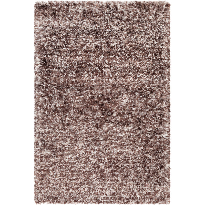 Tapis brun / blanc à poil long fabriqué à la main Almodovar, Rectangle 5 pi x 7 pi 6 po