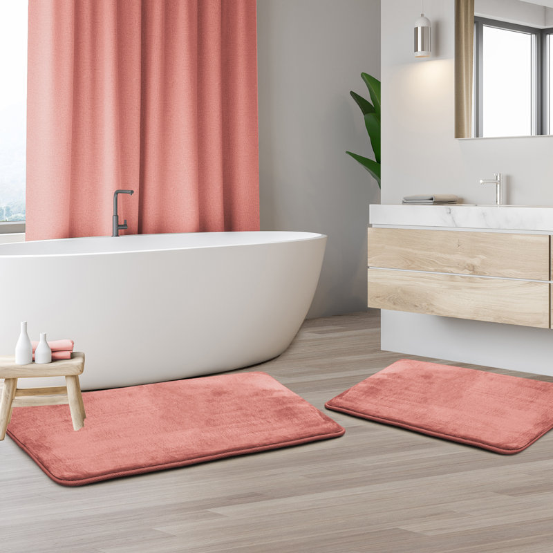 Steph Luxury Ultra Soft and Absorbent Memory Foam Bath Rug Set with Non-Slip Backing, Misty Rose
