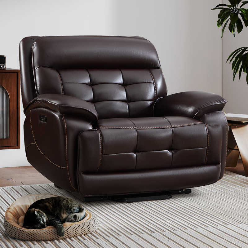 48.43'' Wide Oversized Faux Leather Power Lift Recliner With 8-Point Massage, Lumbar Heat, USB & Type-C Ports, Brown