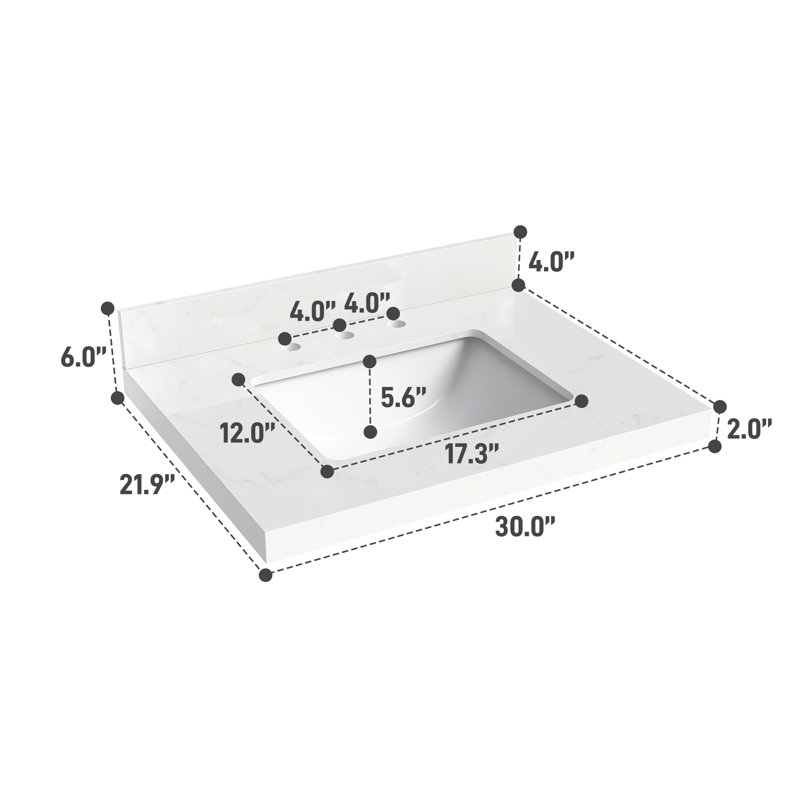 Comptoir de meuble-lavabo en quartz 30 po et lavabo en céramique Carrara, assemblage requis