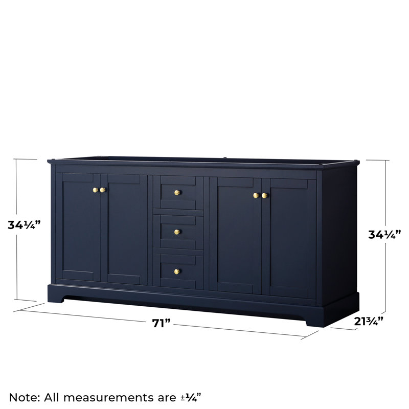 Avery 71'' Double Bathroom Vanity Base Only, Dark Blue, Brushed Gold