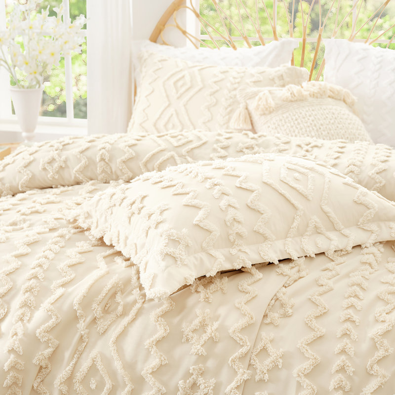 Ensemble d'édredon léger texturé Boho, Beige, Édredon Quen + 2 taies d'oreiller standard
