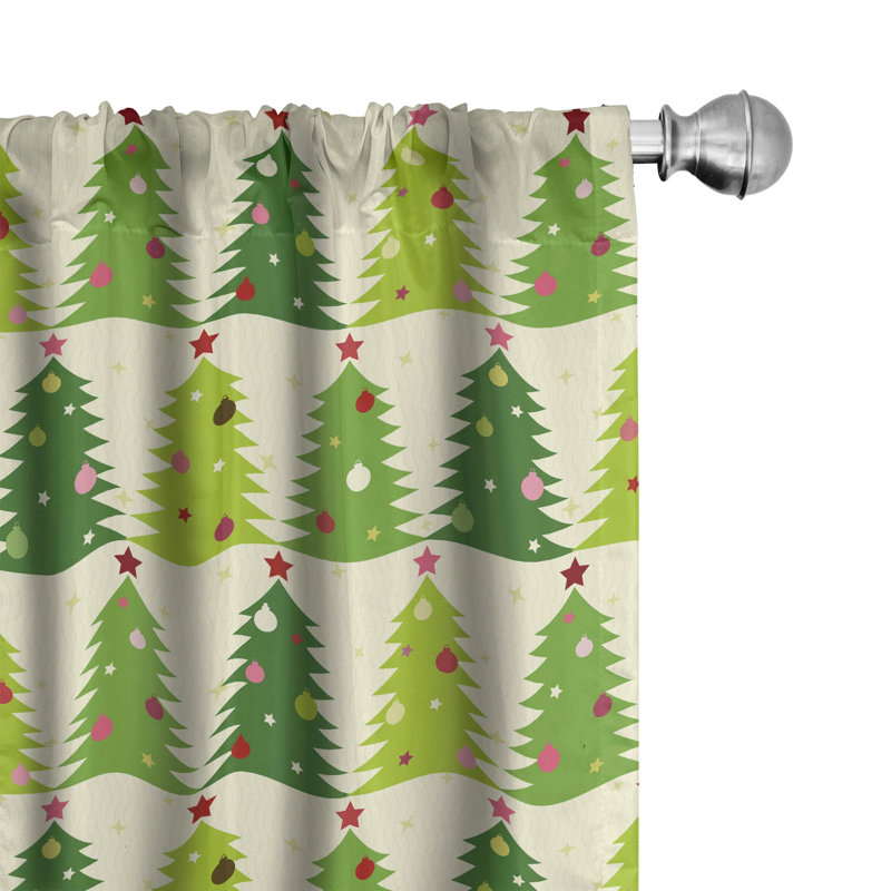 Christmas Tree Floral Semi-Sheer Rod Pocket Curtain Panels, 28" x 63"