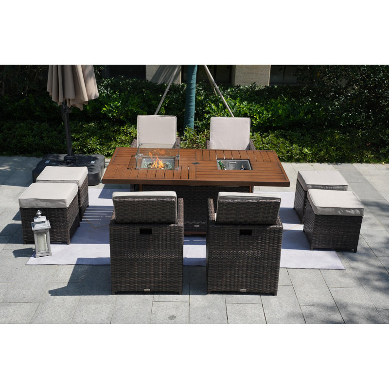 8 - Person Wicker Patio Dining Set with Rectangular Table , Cushions Included