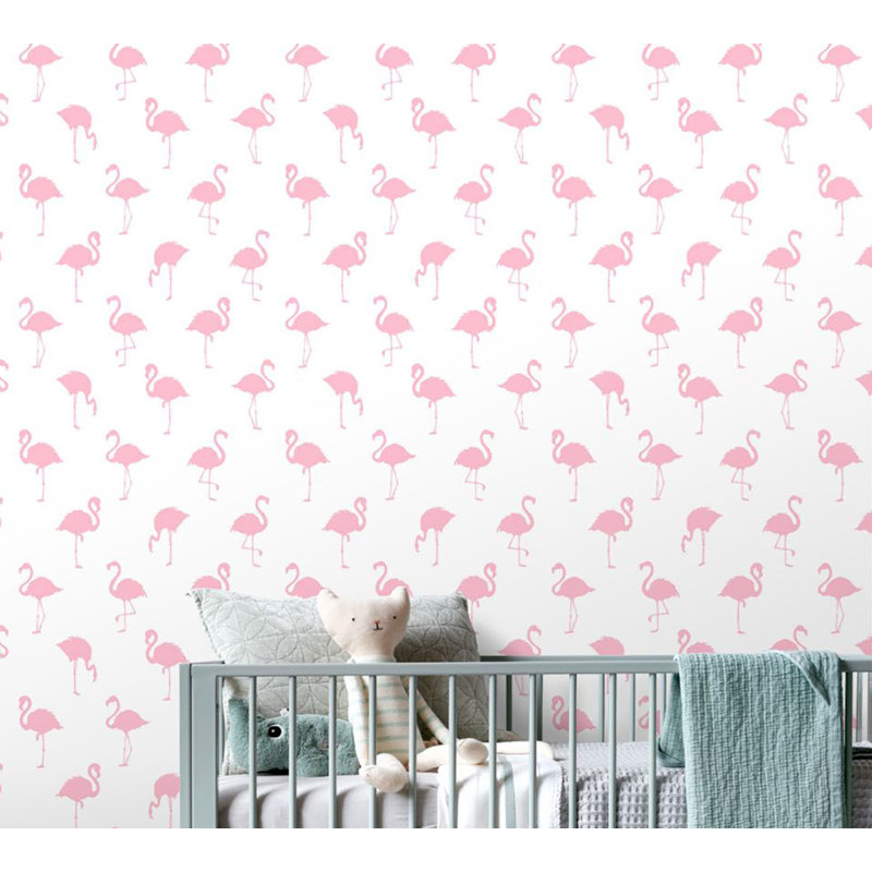 Rouleau de papier peint L 33 pi x l 20,5 po Jo Flamingo, Rose / blanc