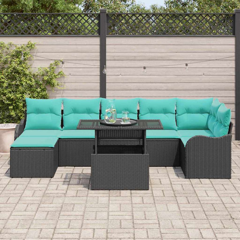 Ensemble de canapé de jardin avec coussin vidaXL 8 pièces vidaXL, Coussin bleu / cadre noir