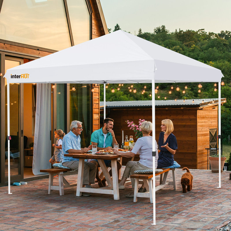 10 Ft White Steel Pop-Up Canopy Tent with Rolling Bag