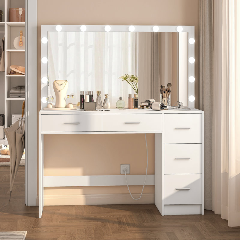 Jadwin Large Vanity with 5 Drawers Christmas Gifts, White
