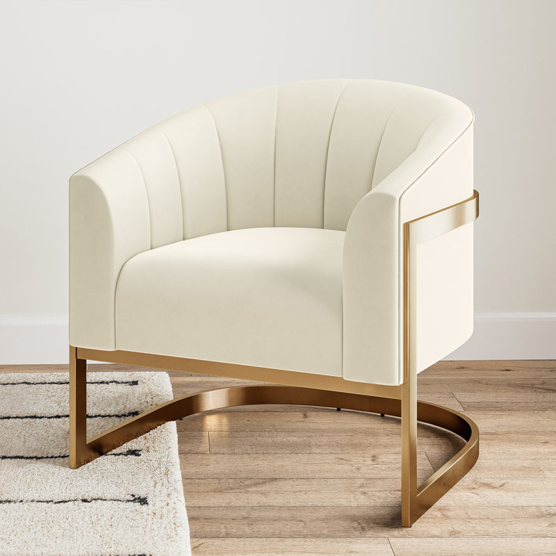 Fauteuil demi-tonneau Ellisville, Velours blanc
