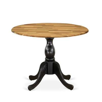Round Dinning Table with Drop Leaves - Natural Table Top and Black Pedestal Leg Finish