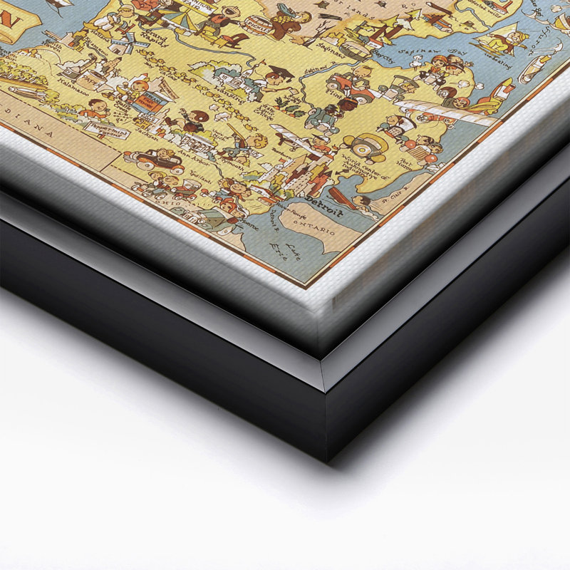 Carte illustrée du Michigan n ° 1, Cadre noir, Canevas, H 16 po x l 20 po