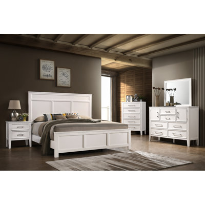 Ensemble de chambre à coucher 5 pièces avec lit, commode, miroir, commode et table de chevet Jonnathan