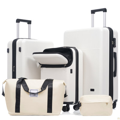 Luggage Sets 5 Piece with Half-opening, Hardside Carry On Suitcase Set with Double Spinner Wheel, Lightweight Travel Luggage with USB Port,TSA Locks