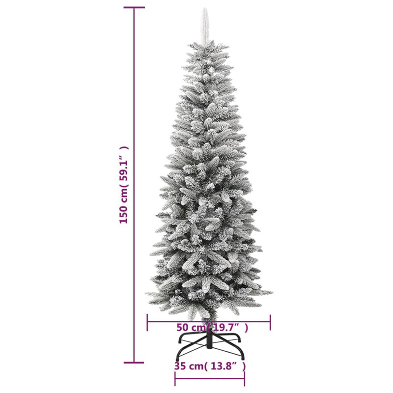 Christmas Tree Slim Artificial Xmas Tree with Flocked Snow PVC and PE, 59" x 19.7"