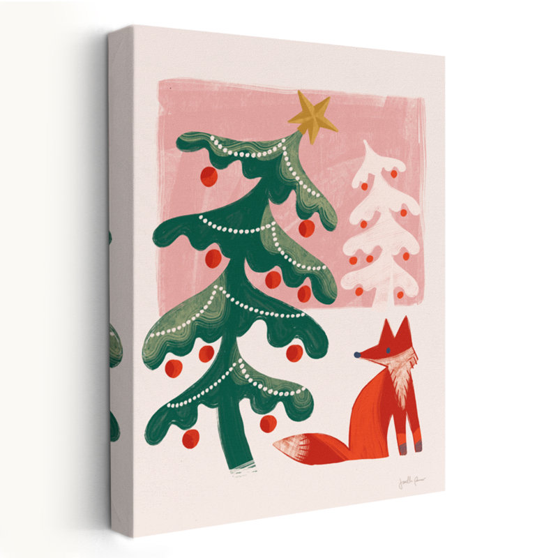 Rétro vacances III - animaux de Noël arbres de Noël art renard, H 24 po x l 16 po
