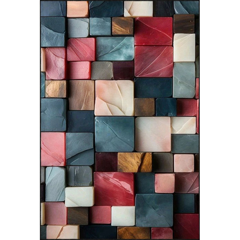 Multicolored Marble Stone Patterned Woven Floor Carpet, Round 5'