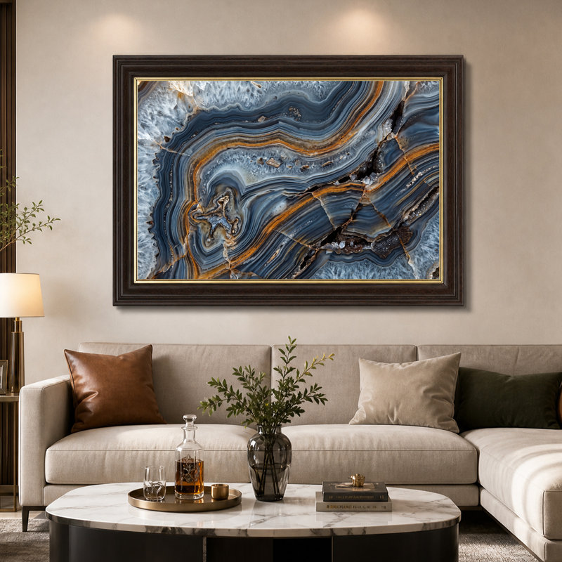 Art mural sur toile à motif d'agate bleue et orange, H 16 po x l 24 po