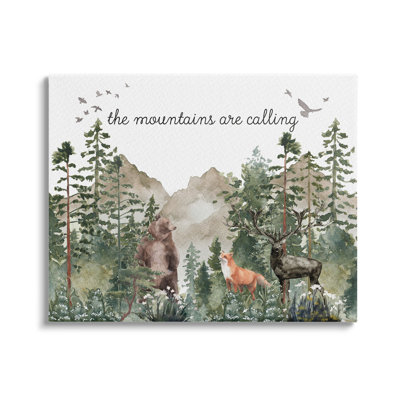 Mountains Are Calling Wilderness Animals Woodlands Trees by Amy Brinkman - Print
