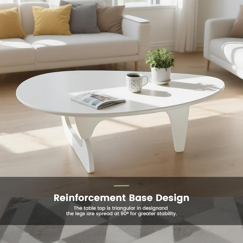 Table basse triangulaire moderne en bois massif - Design abstrait ovale Mid-Century