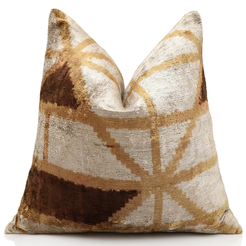 Coussin en velours de soie géométrique The Artisan - bronze et or 20 po x 20 po