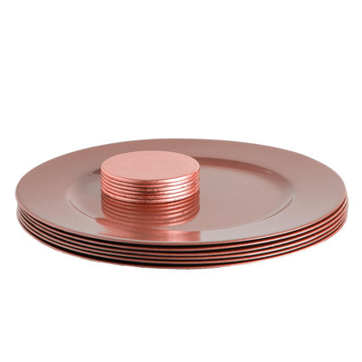 Argon Tableware - Melamine Charger Plates - 12 Piece Set - Metallic Finish