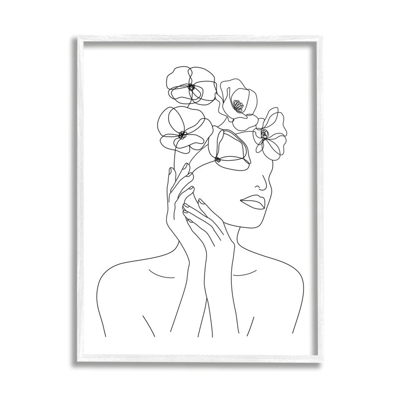 Fleurs féminines dans les cheveux - Impression sur toile, H 30 po x l 24 po x 1,5 po, Giclée encadrée blanc bord de mer