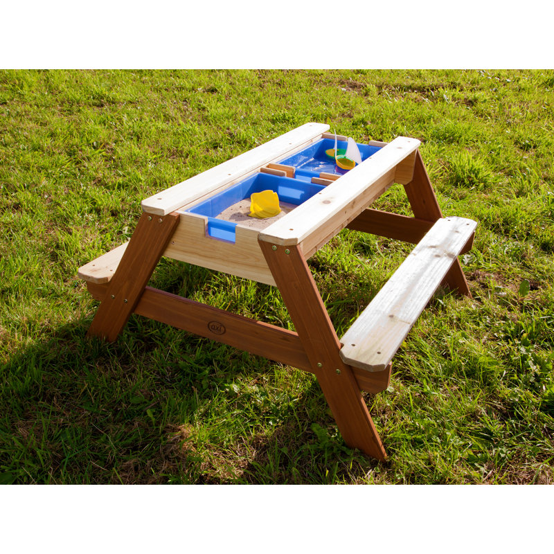 Kids 2 Piece Solid Wood Rectangular Outdoor Table Or Chair and Chair Set, Brown/Brown