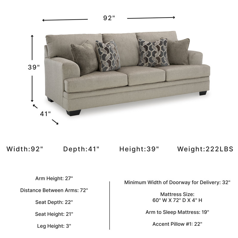 Gwendolynne Upholstered 92'' Sleeper Sofa, Beige 100% Polyester