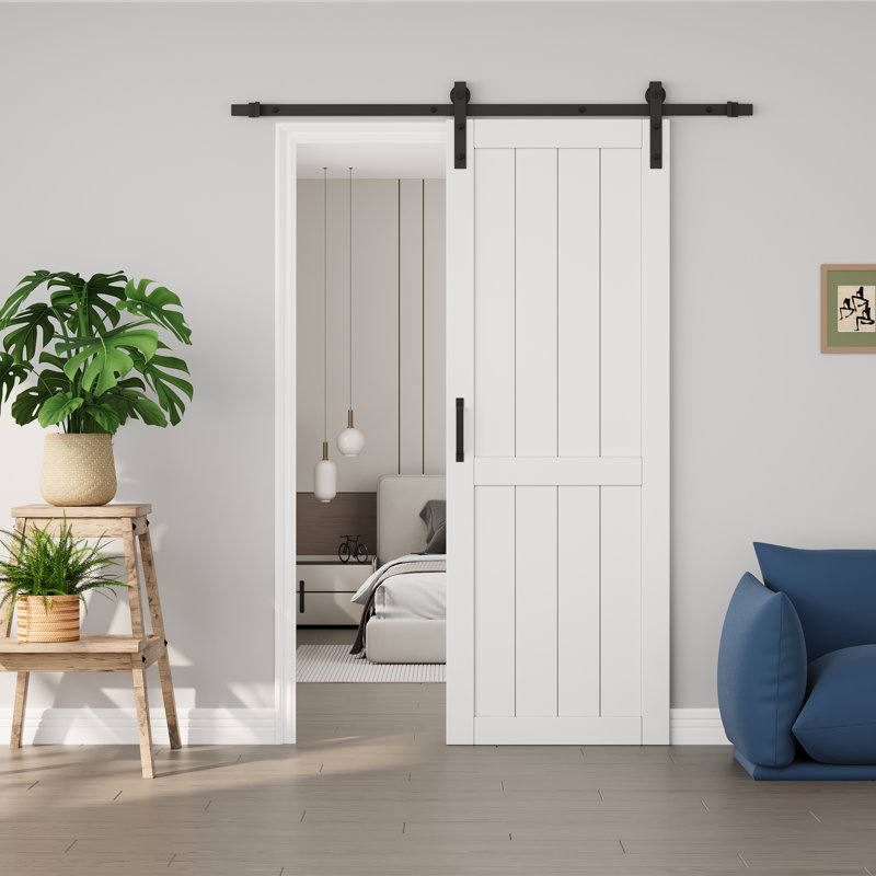 Portes de grange coulissantes en bois manufacturé 84 po H 84 po, 30 po x 84 po, Blanc, Standard