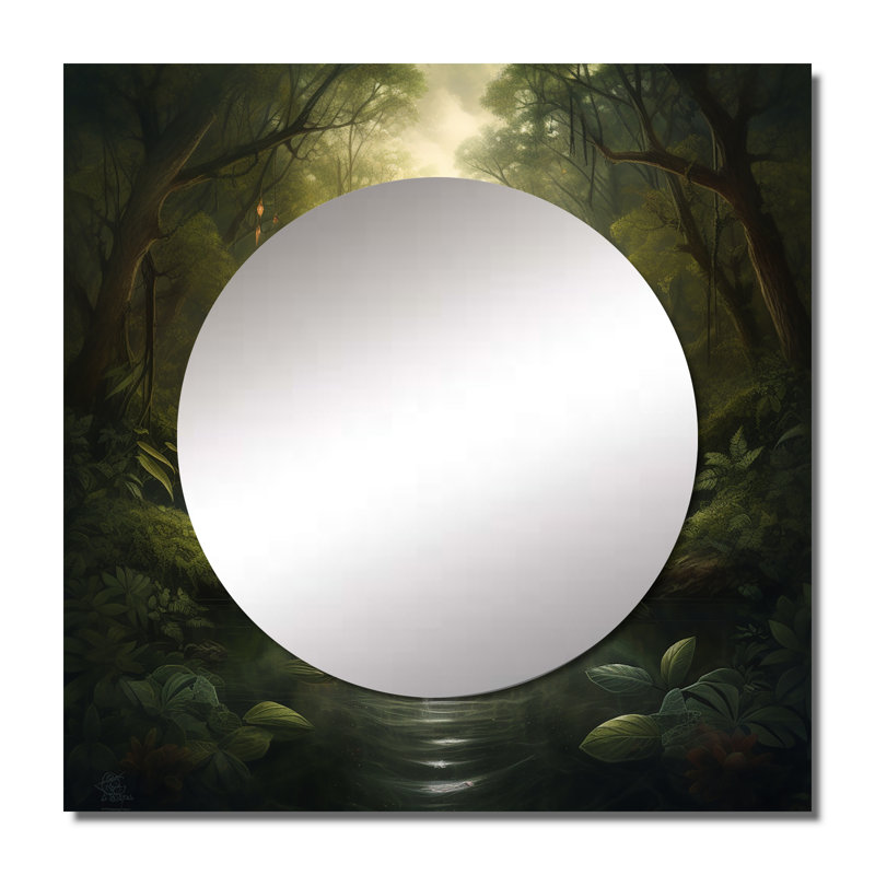 Mandala sacré planant dans un paysage mystique - miroir carré abstrait pour décoration murale, 29 po x 29 po
