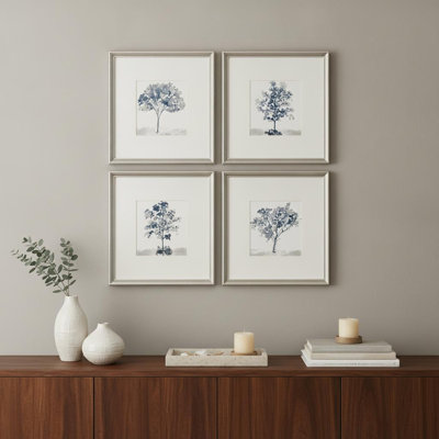 HomeRoots (Set of Four) Slate Trees, reproduction d'art encadrée argentée