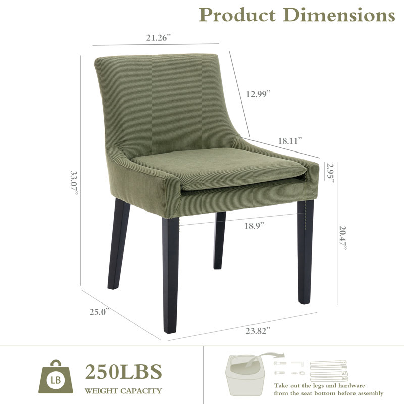 Chaise d'appoint rembourrée en velours côtelé Demarrion, Vert