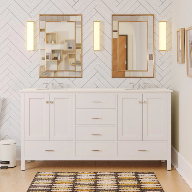Ensemble de meuble-lavabo double 72 po Claudett, Blanc, Blanc d'ingénierie