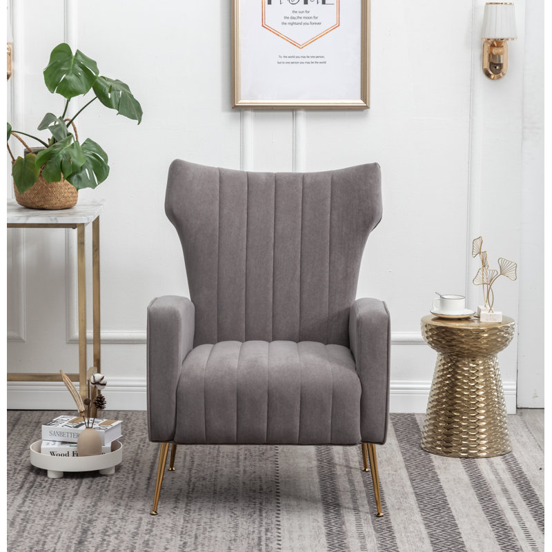 Milana 27" Wide Velvet Wingback Chair, Gray Velvet