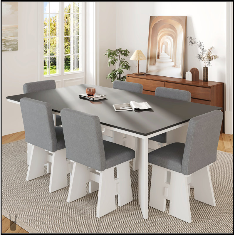 Ensemble de table de salle à manger moderne 7 pièces avec 6 chaises rembourrées, durable et élégant pour toute salle à manger
