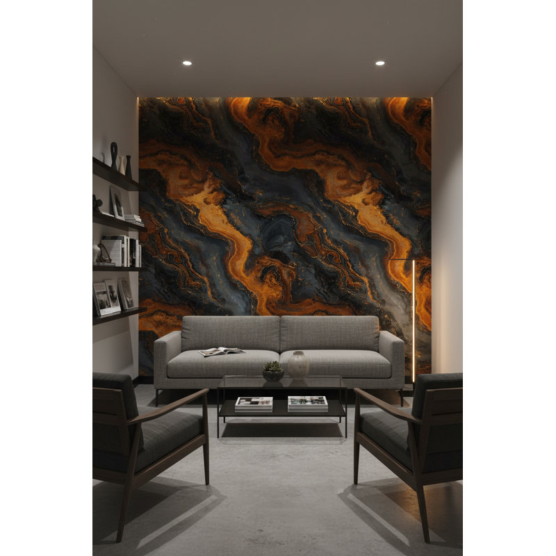 Abstract Wallpaper Marble Orange Wall Mural