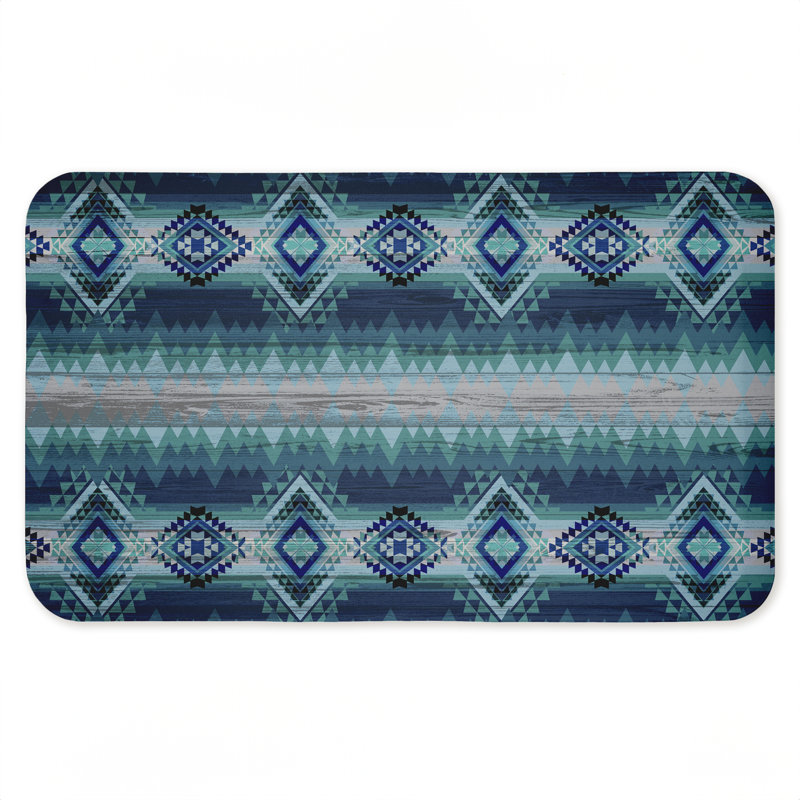 Tapis bleu à motif géométrique anti-fatigue Boho, par Jennifer Ellory, 30 po x 18 po, Géométrique, Bleu