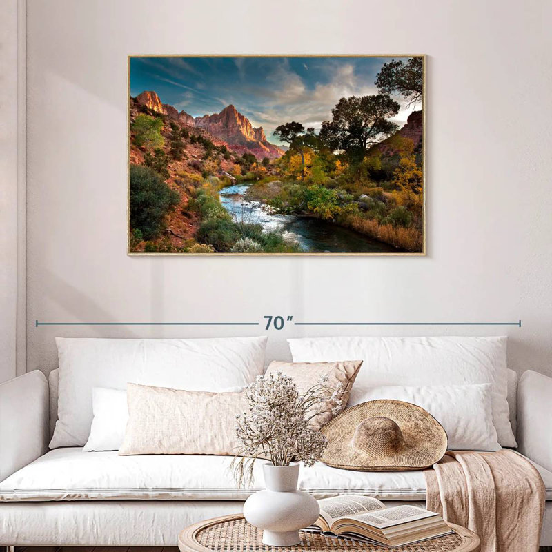 Paysage de Sion, Cadre flottant en bois naturel, 43 po x 29 po