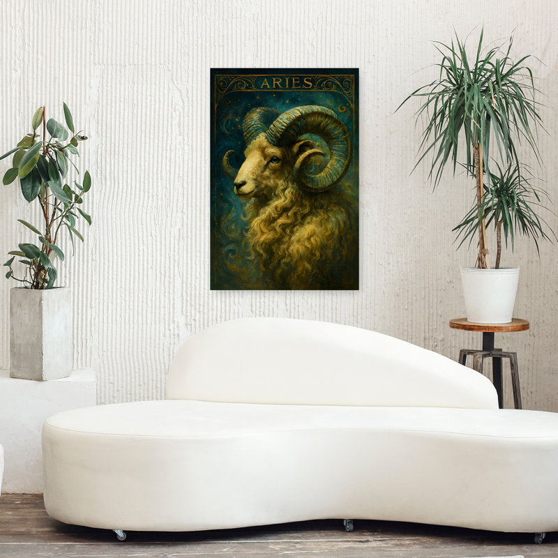 Celestial Aries Ram Mystical Contemporary Animal Portrait Wall Art Print 1 Piece Wrapped Canvas Wall Art