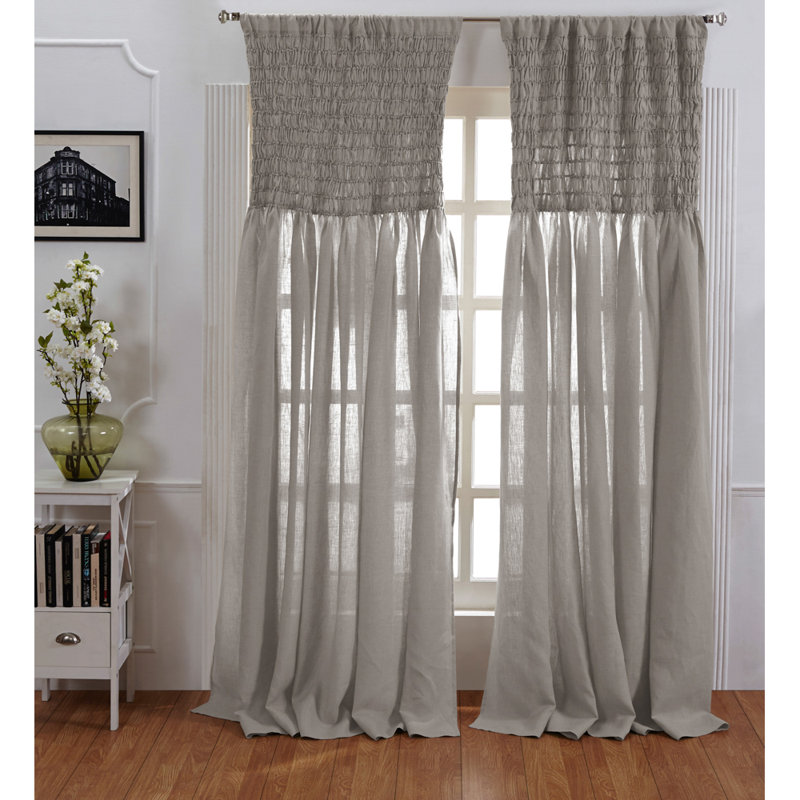 Rideau simple semi-transparent en lin Lovell, Gris platine