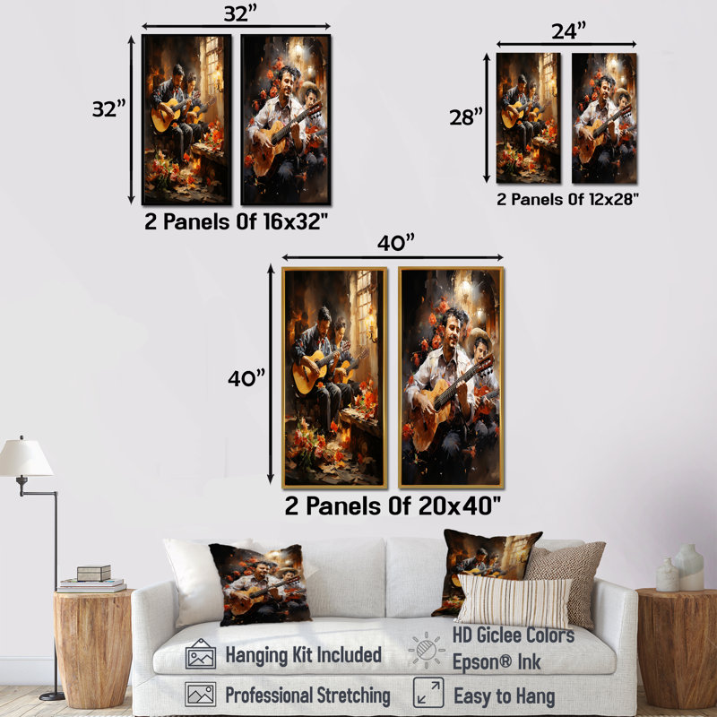 «Mexique Signer Mariachi Serenade», ensemble de 2 reproductions d'art sur toile, H 40 po x l 41 po, Cadre noir