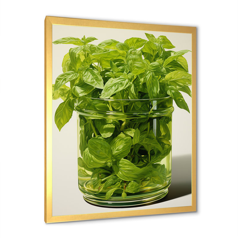 «Green Minimalist Herbal Harmony II - Floral Herbs», art mural, H 20 po x l 12 po x P 1 po, Cadre doré simple