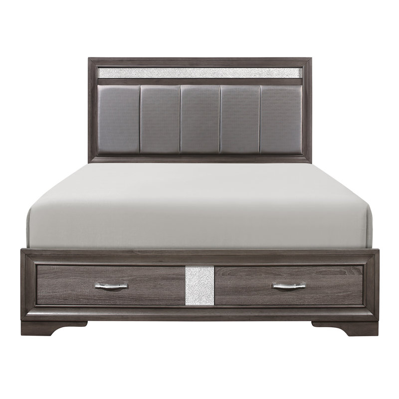 Lit plateforme tapissier avec rangement Michaela, Reine, Gris
