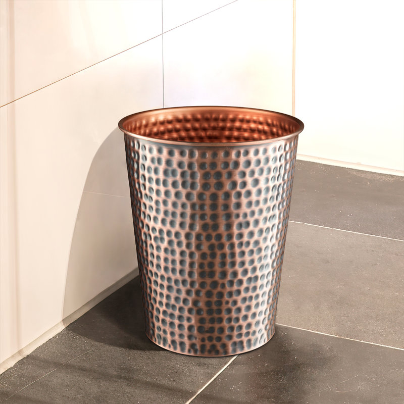 Hand Hammered Antique Copper Round Bathroom Trash Can