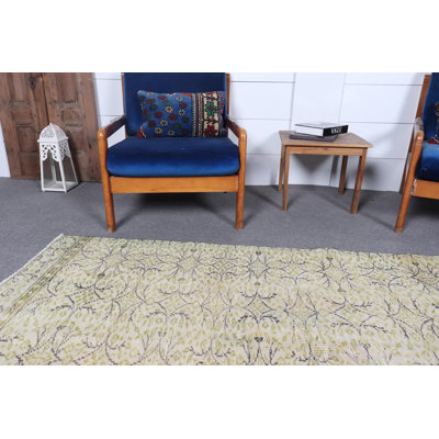 Vintage Handwoven Turkish Oushak Runner Rug in Unique Design for Green Home Decor