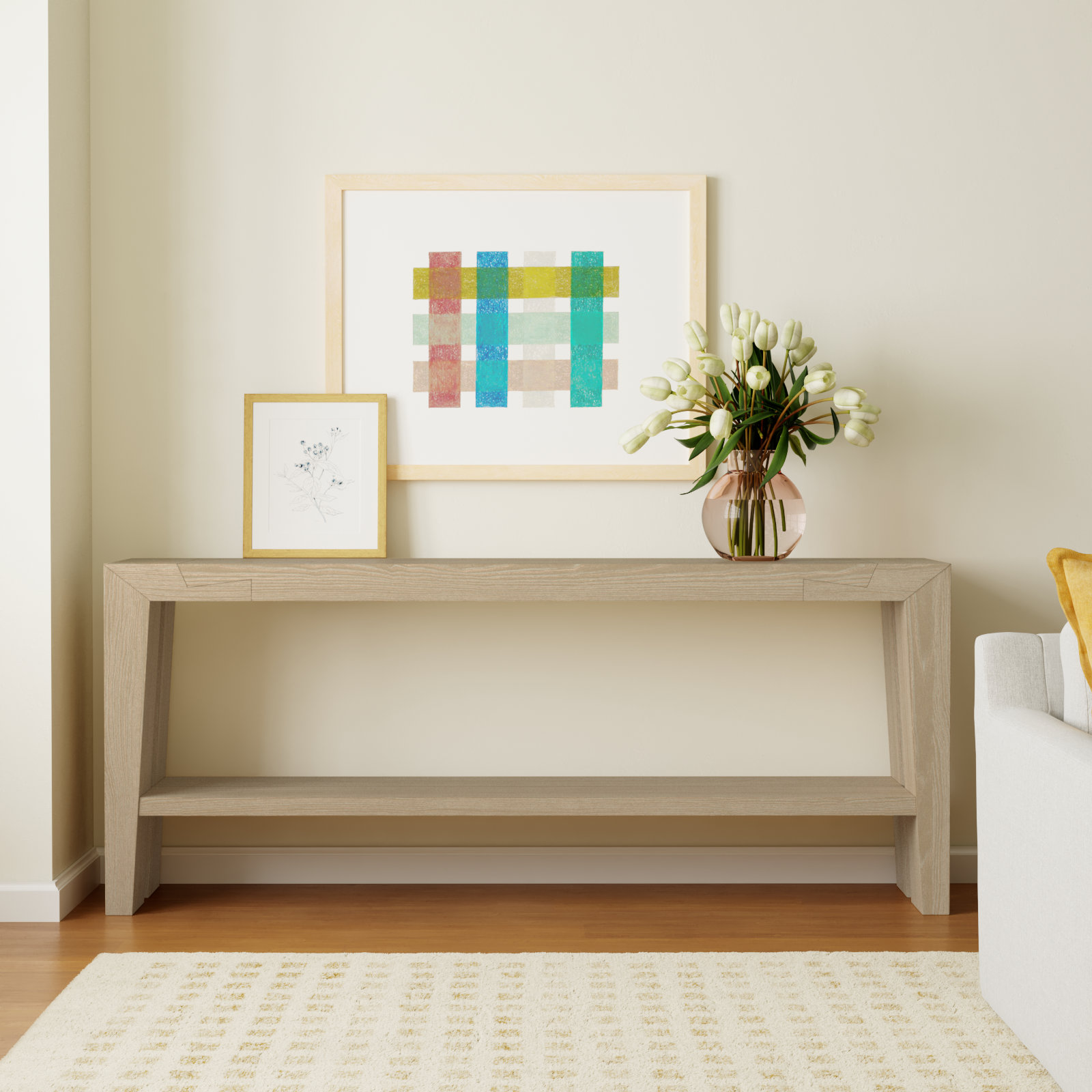 Alena 72" Solid Wood Console Table, Aged Cream